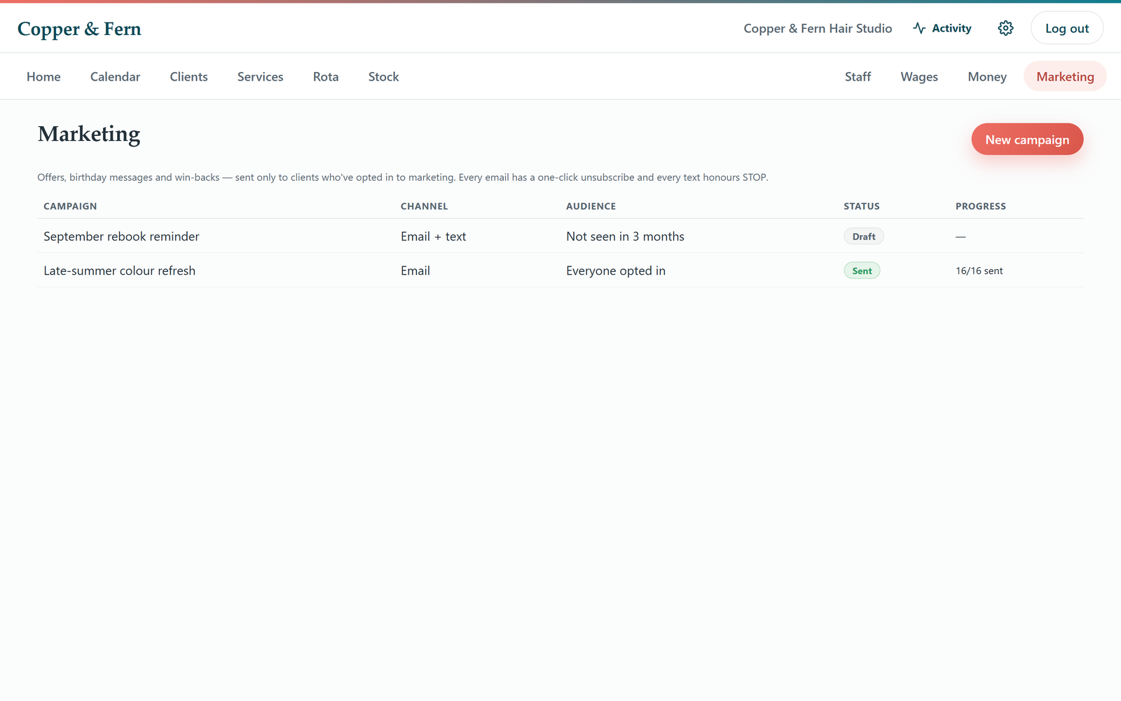 Lushera marketing - email and text campaigns